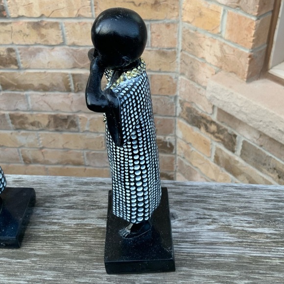 Wooden Symbolic Cultural Figurines Statues Black White Decorative 9”  X 3 - Picture 7 of 12